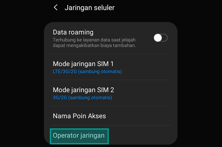 Menu Operator Jaringan di HP