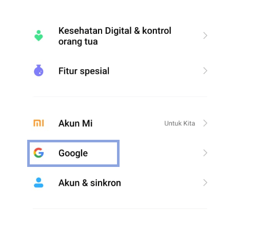 Menu Pengaturan Akun Google HP