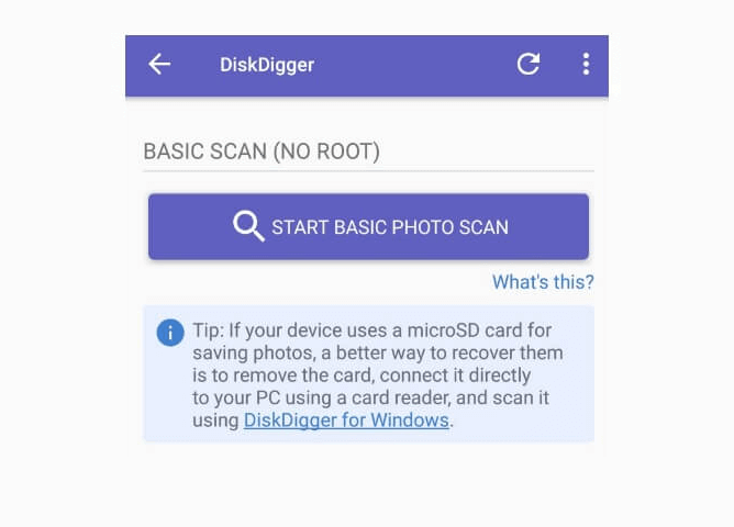 Menu Scan di Disk Digger Recovery