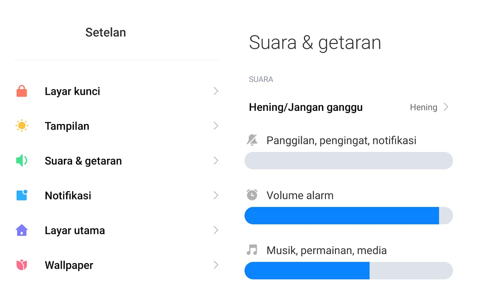 Menu Pengaturan Suara Android