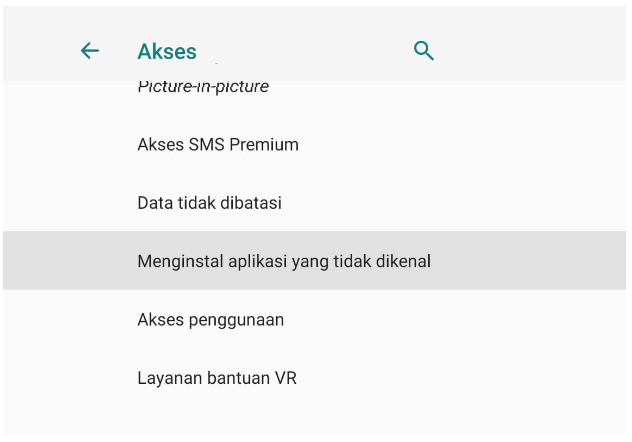 Menu Sumber Tidak Dikenal Android