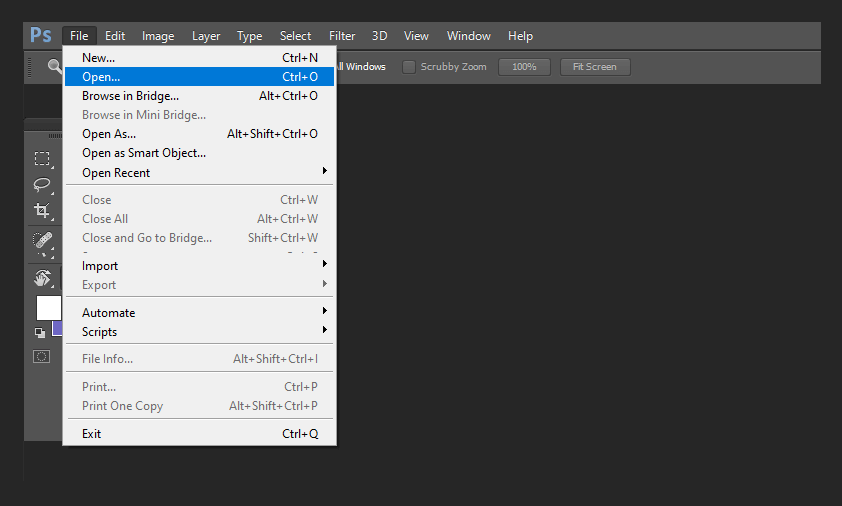 Open Gambar Baru di Photoshop