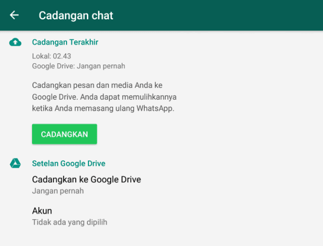 Opsi Cadangkan WA Google Drive