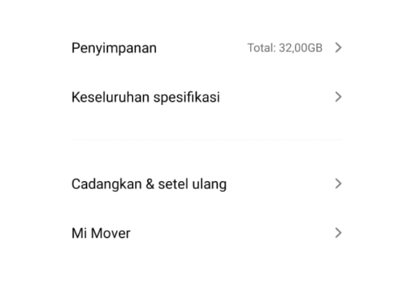 Menu Cadangkan dan Setel Ulang