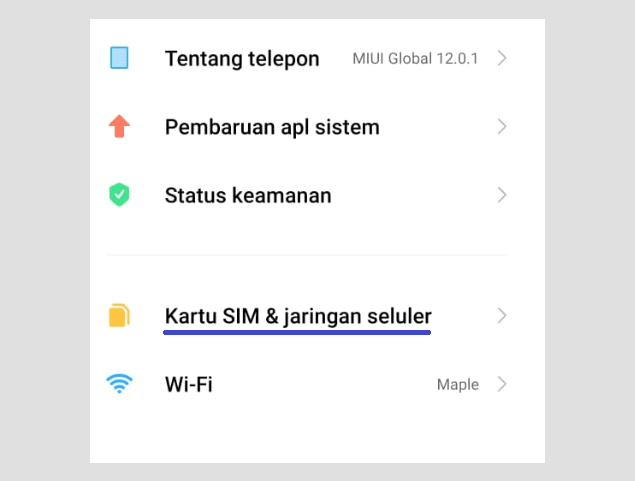 Menu Jaringan Seluler Xiaomi