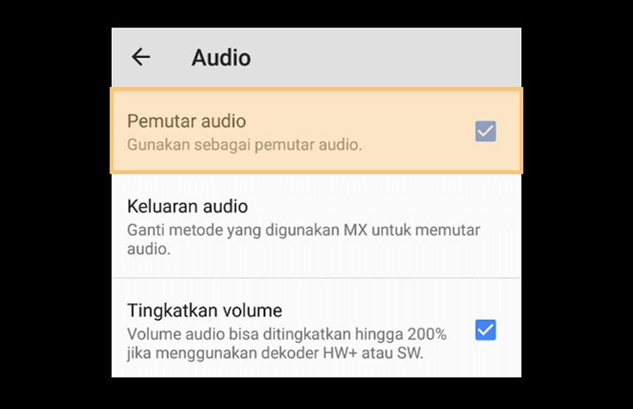 Menu Pemutar Audio MX Player