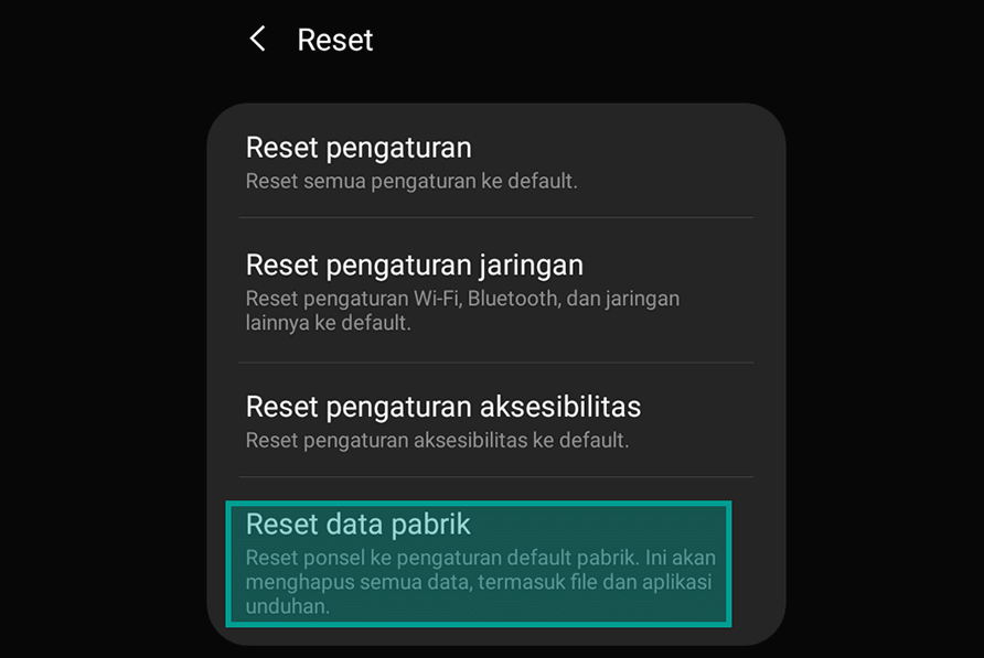 Opsi Reset Data Pabrik di HP