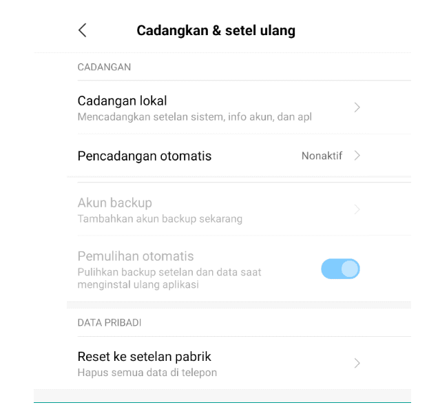 Reset ke Setelan Pabrik