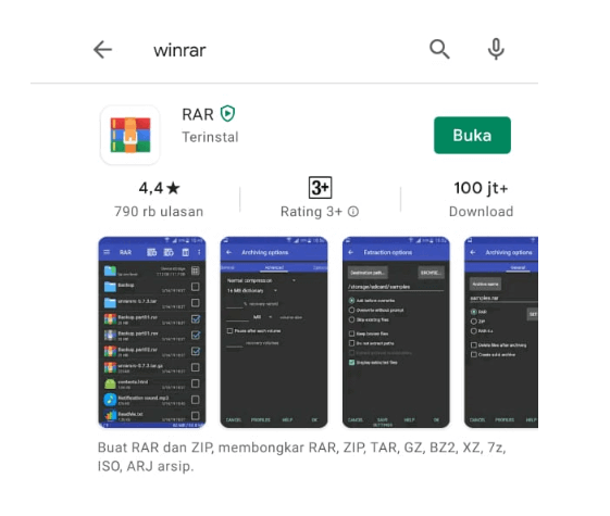 Pasang Winrar di Google Playstore