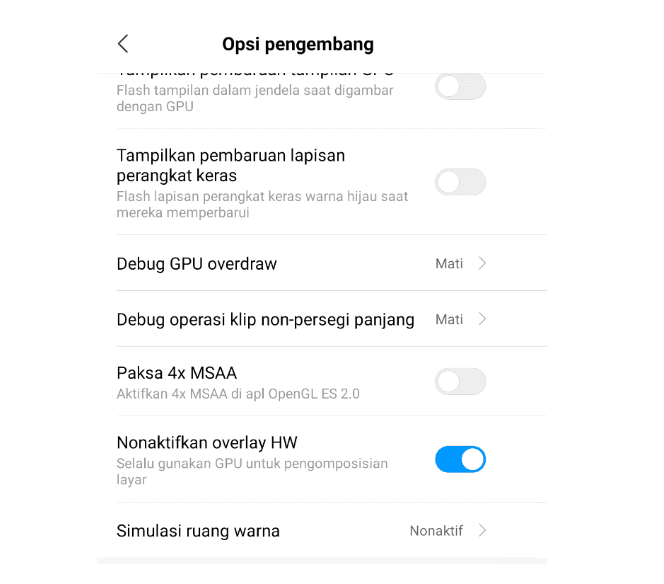 Pengaturan Overlay HW Android