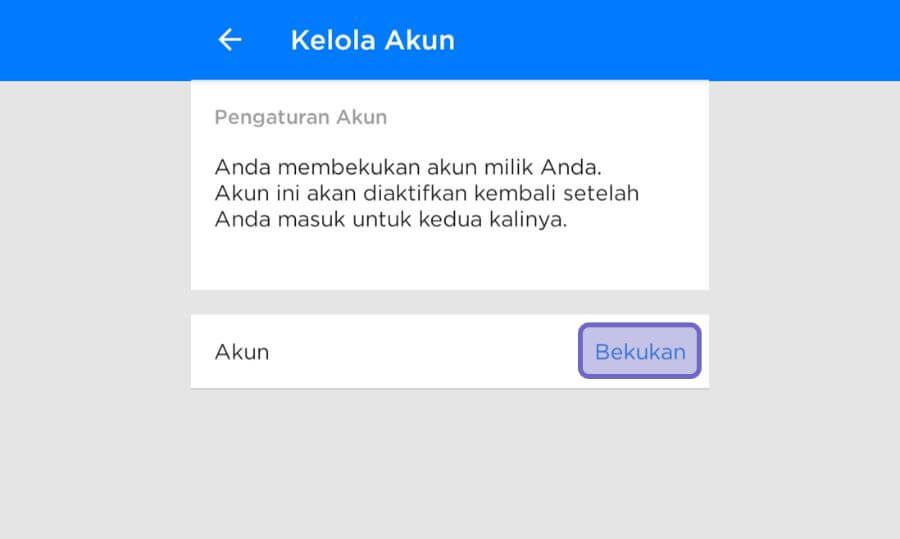 Opsi Bekukan Akun