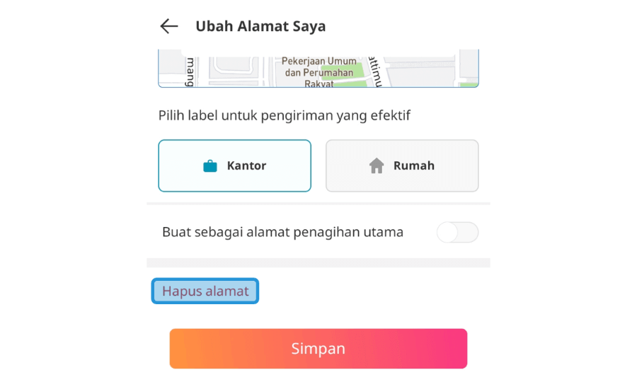 Opsi Hapus Alamat Lazada