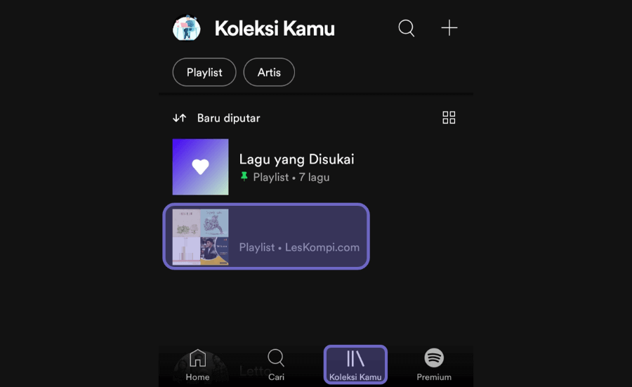 Menu Koleksi Kamu di Spotify