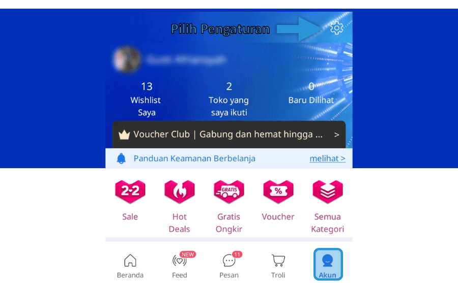 Buka Menu Pengaturan Lazada