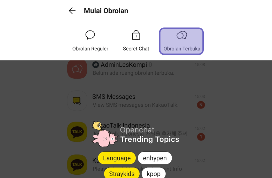Menu Obrolan Terbuka di KakaoTalk