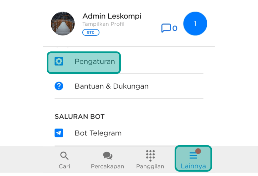 Pilih Pengaturan Akun GetContact