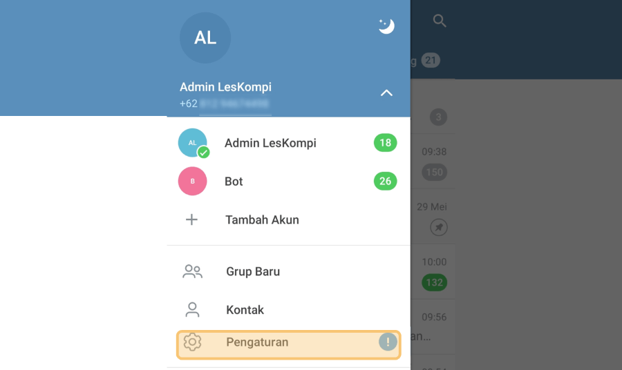 Pilih Menu Pengaturan Telegram