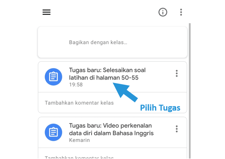 Pilih Tugas di Google Classroom