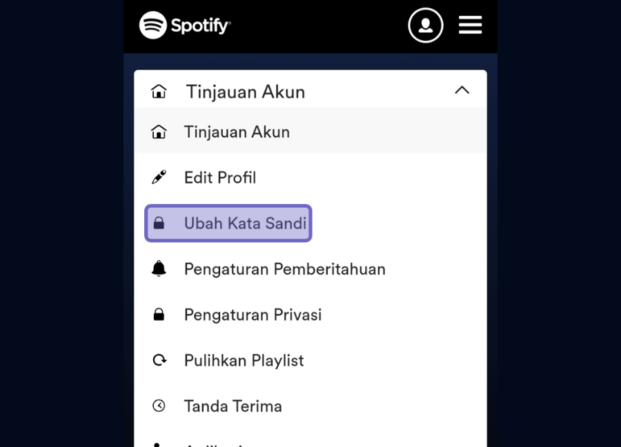 Opsi Ubah Kata Sandi di Spotify