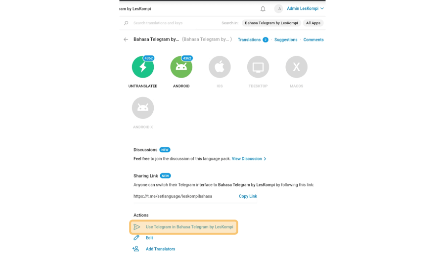 Opsi Use Telegram in Nama Bahasa