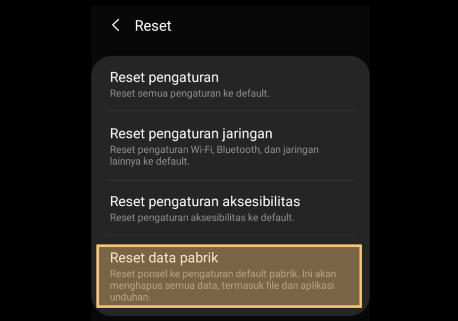 Reset Data Pabrik HP