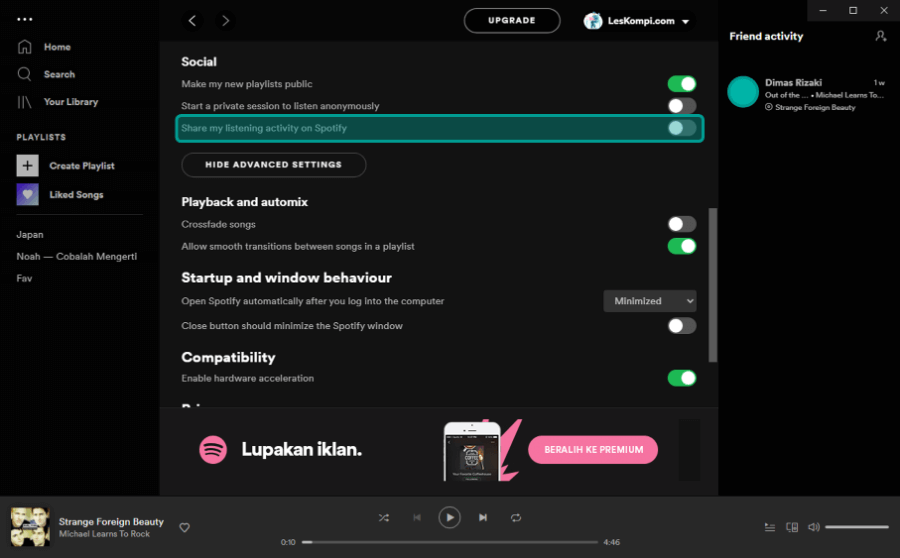 Menyembunyikan Aktivitas di Spotify