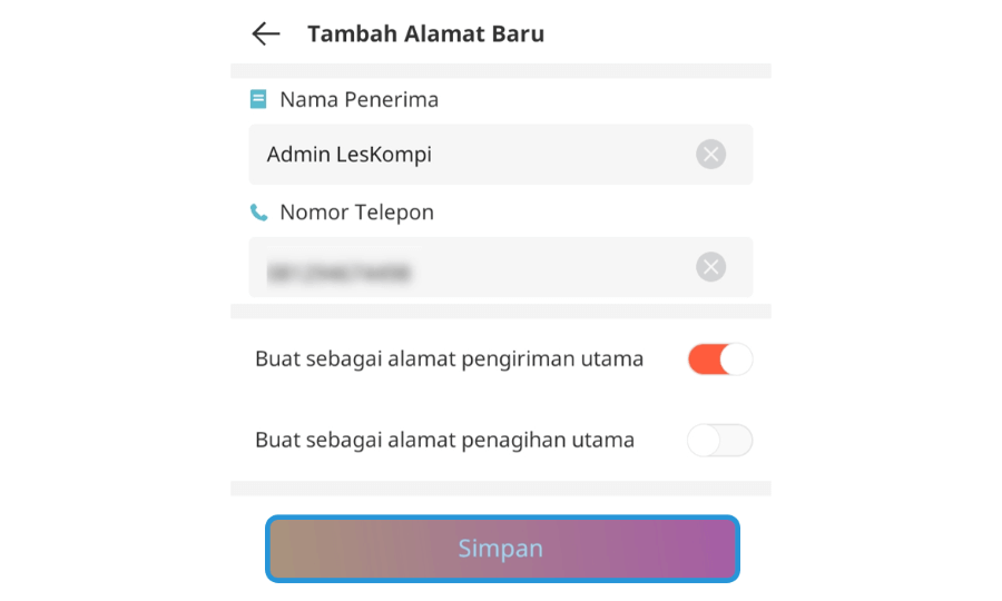 Simpan Alamat Baru di Lazada