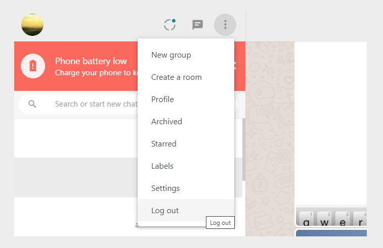 Tombol Logout WhatsApp Web
