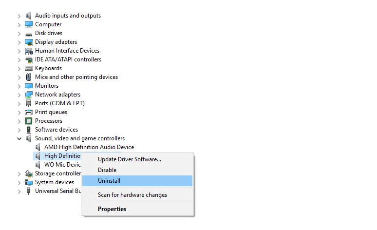 Uninstall Driver Speaker di Device Manager
