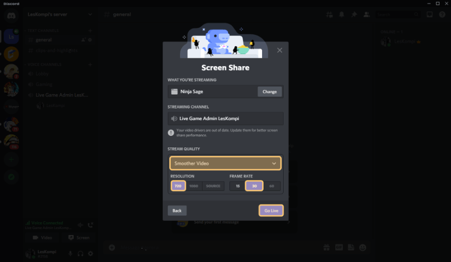 Setting Share Screen Discord