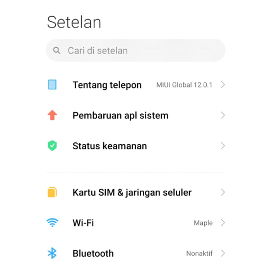 Menu Setelan di HP