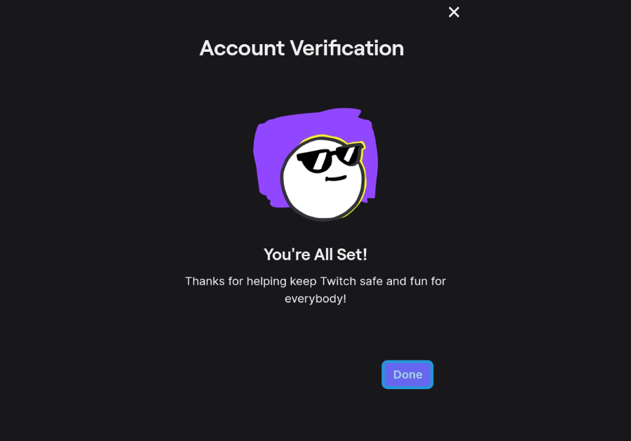Contoh Berhasil Verifikasi Twitch