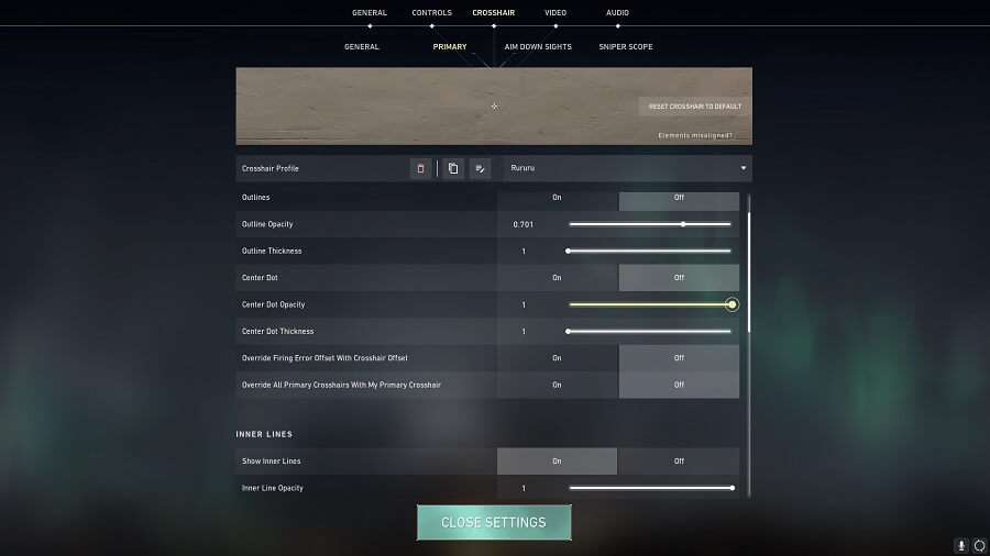 Contoh Setting Crosshair Valorant
