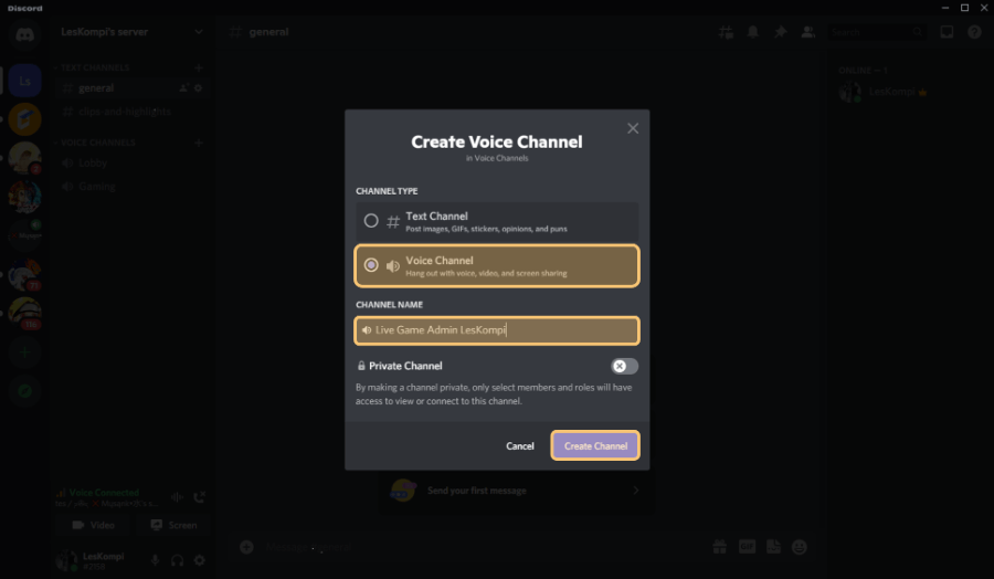 Example of Discord audio channel
