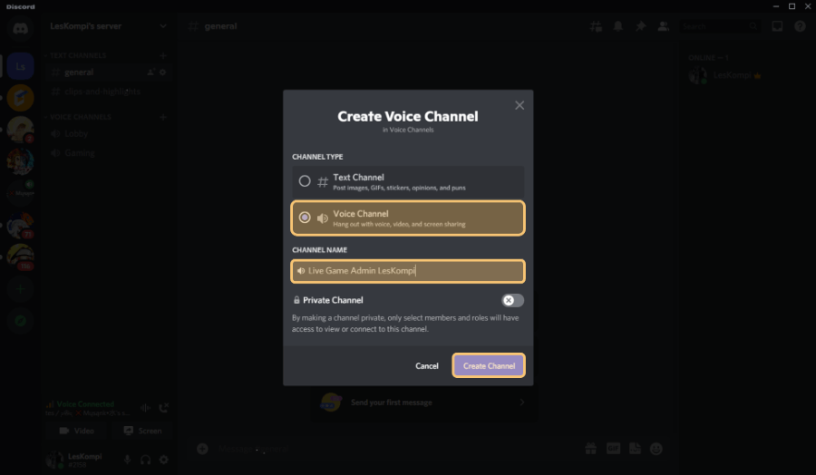 Contoh Voice Channel Discord