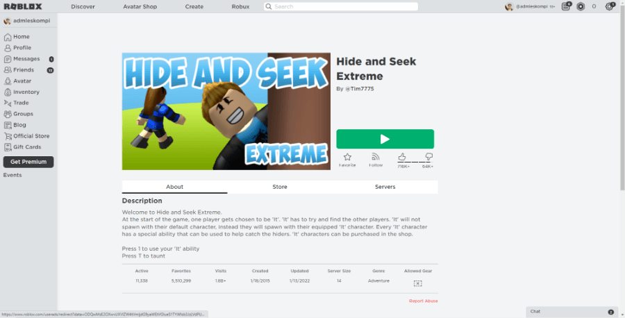 Game Roblox Hide and Seek Extreme