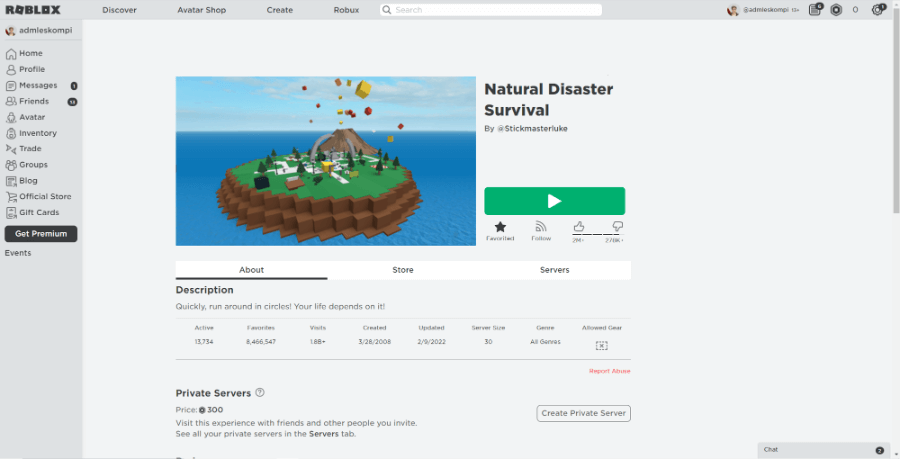 Game Roblox Natural Disaster Survival