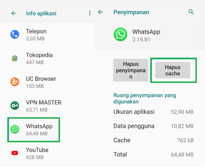 Menghapus Data Cache WhatsApp