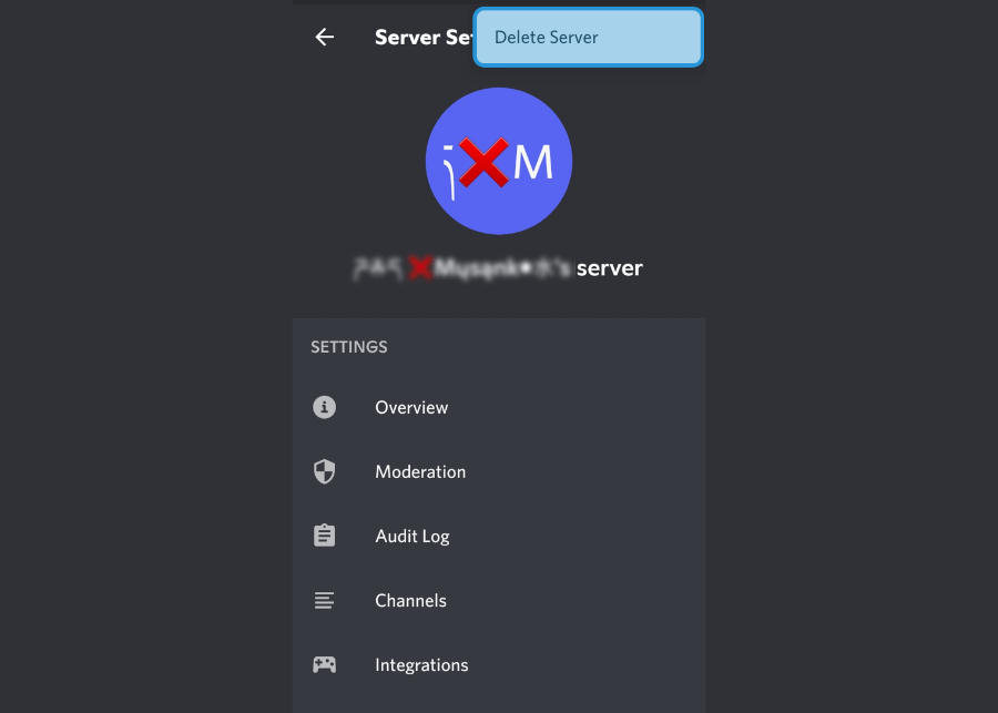 Pilih Delete Server