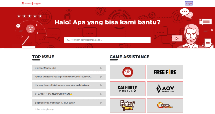 Menu Login Garena