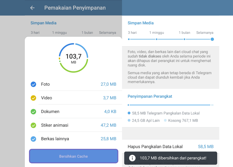 Konfirmasi Pembersihan Cache Telegram