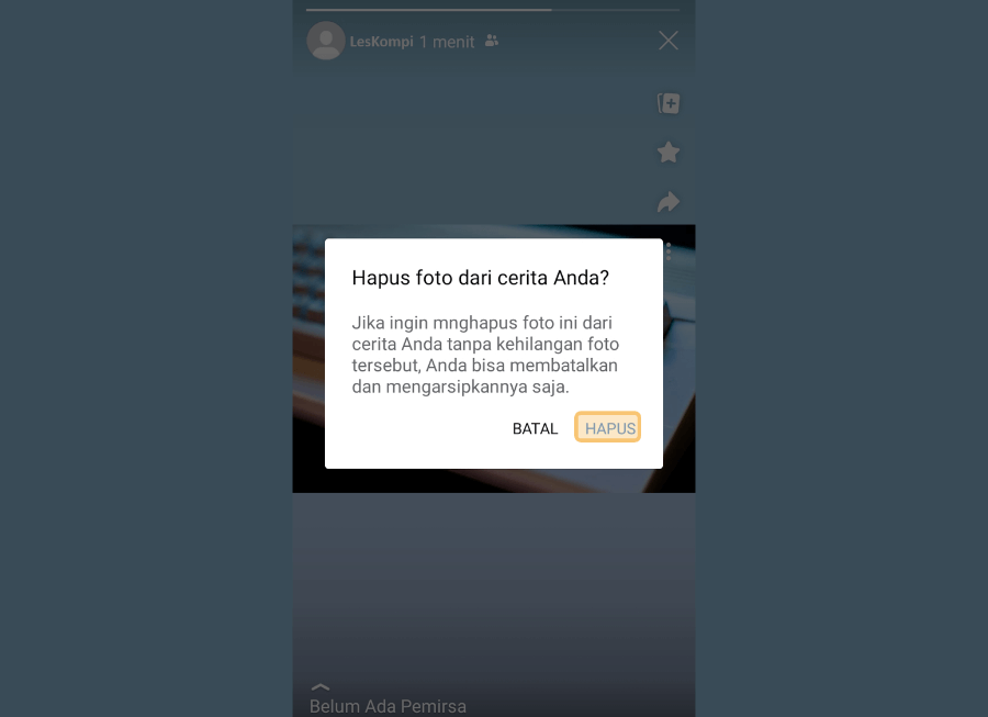 Konfirmasi Menghapus Cerita di Facebook