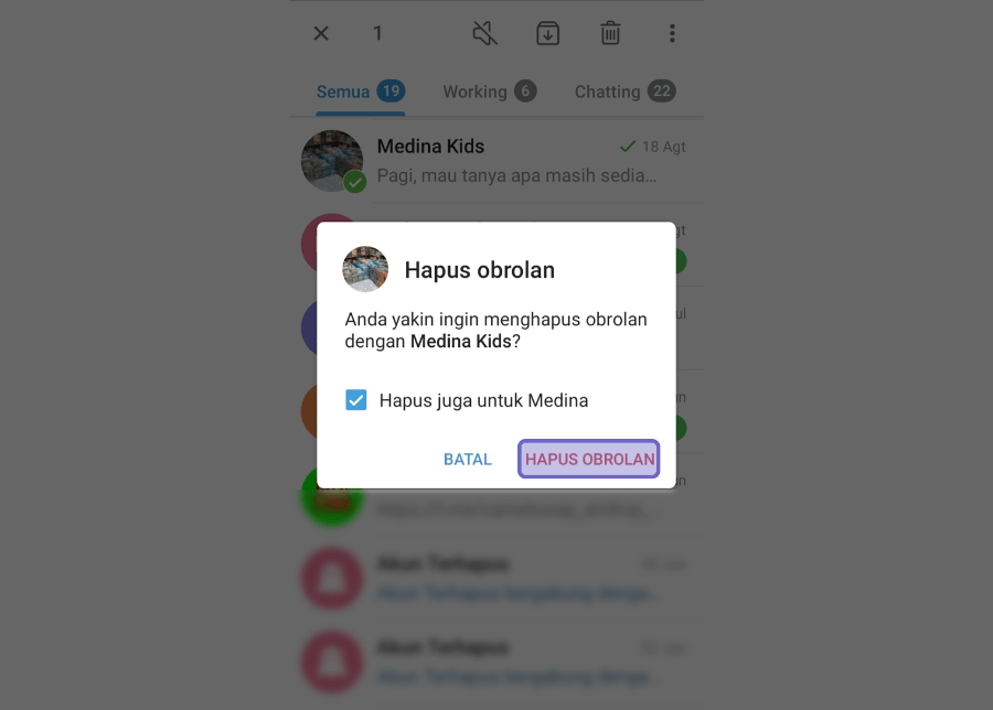Hapus Obrolan Telegram