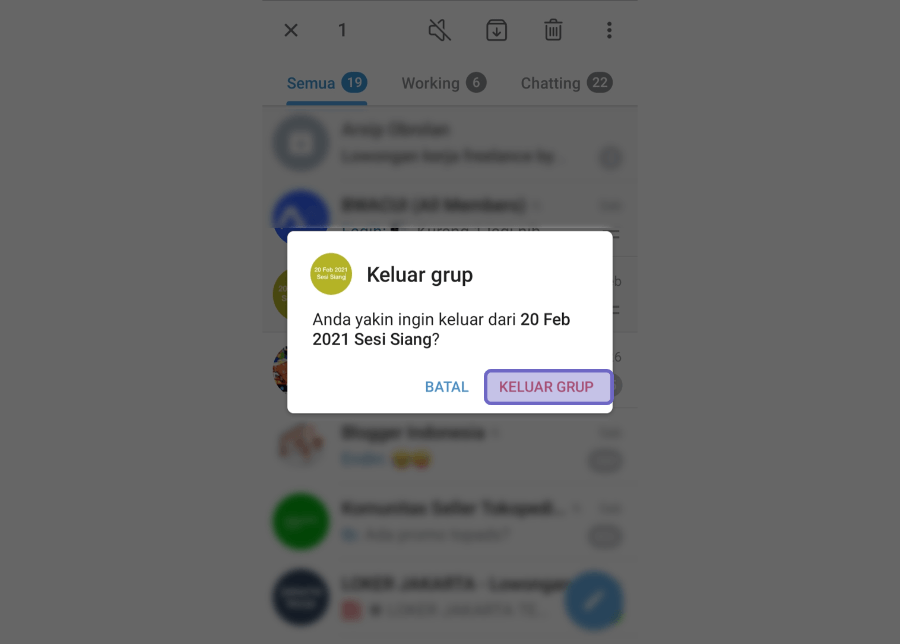Lakukan Konfirmasi Keluar Grup Telegram