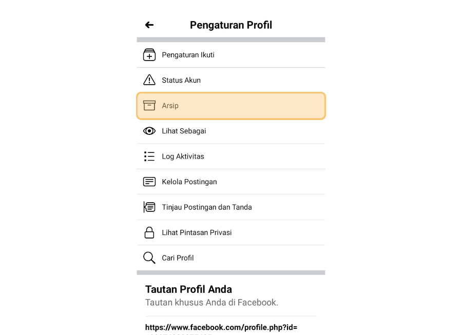 Menu Arsip Facebook