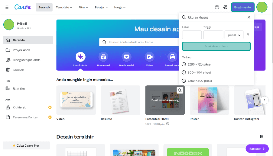 Opsi Buat Desain di Canva