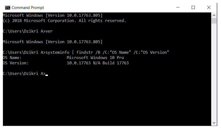 Contoh Informasi Versi Windows CMD