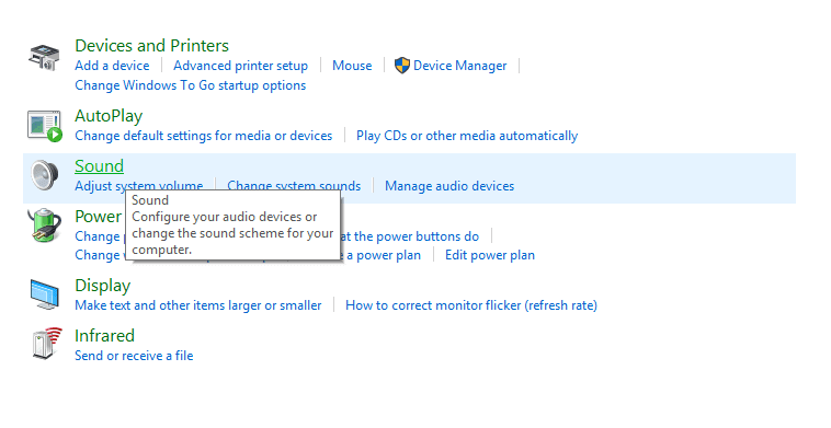 Menu Sounds Control Panel