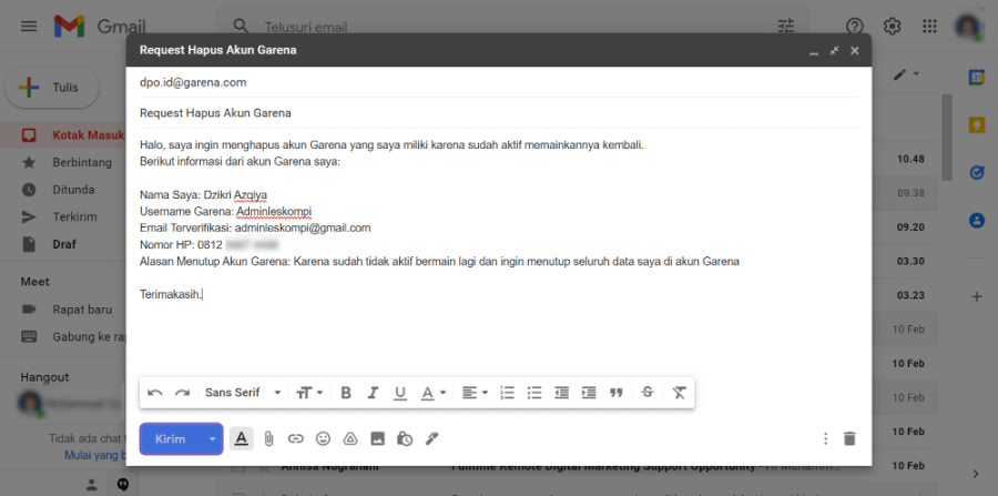 Minta Penghapusan Akun Lewat Email