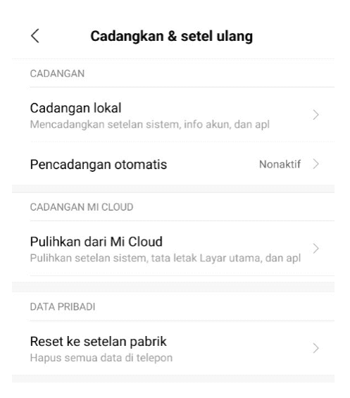 Opsi Reset HP Android